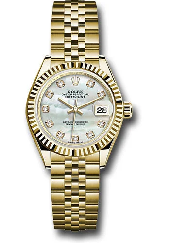 Diamond-Encrusted Luxury Watches for Special OccasionsRolex Yellow Gold Lady-Datejust 28 Watch - Fluted Bezel - Mother-of-Pearl Diamond Dial - Jubilee Bracelet - 279178 mdj