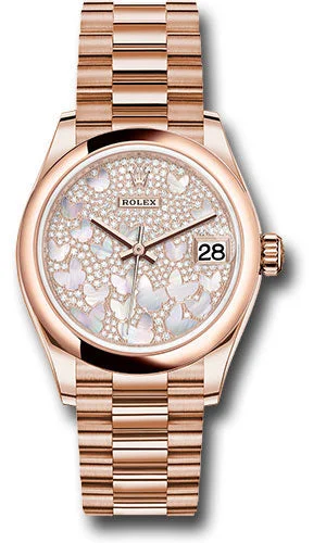 Watches with Rose Gold Plated Cases for a Feminine TouchRolex Everose Gold Datejust 31 Watch - Domed Bezel - Diamond Paved Butterfly Dial - President Bracelet 278245 pmopbp