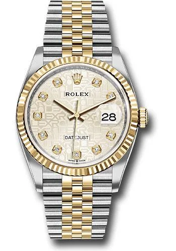 Hybrid Smartwatches with Traditional Watch AestheticsRolex Steel and Yellow Gold Rolesor Datejust 36 Watch - Fluted Bezel - Silver Jubilee Diamond Dial - Jubilee Bracelet - 126233 sjdj