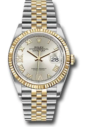 Leather Band Watches with Quick-Release BucklesRolex Steel and Yellow Gold Rolesor Datejust 36 Watch - Fluted Bezel - Silver Roman Dial - Jubilee Bracelet - 126233 sdr69j