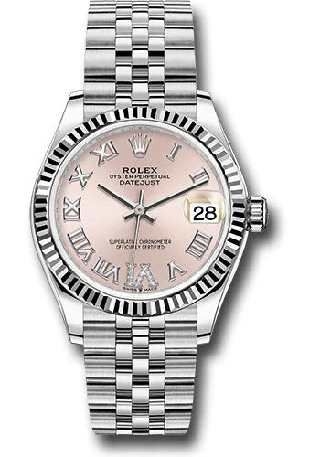 Leather Cuff Watches for a Bohemian LookRolex Steel and White Gold Datejust 31 Watch - Fluted Bezel - Pink Roman Diamond 6 Dial - Jubilee Bracelet 278274 pdr6j