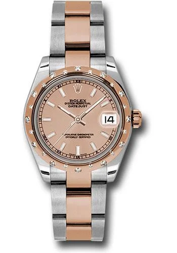 Wooden Cased Watches for a Natural LookRolex Steel and Everose Gold Datejust 31 Watch - 24 Diamond Bezel - Pink Index Dial - Oyster Bracelet - 178341 pio