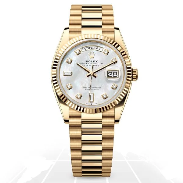 Watches with Skeletonized Hands for a Modern TwistRolex	Day-Date 36 "Mother Of Pearl" 128238