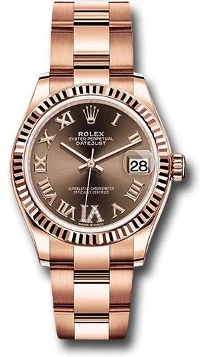 Dressy Watches for Evening EventsRolex Everose Gold Datejust 31 Watch - Fluted Bezel - Chocolate Diamond Six Dial - Oyster Bracelet - 278275 chodr6o