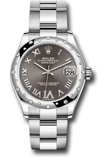 Watches with Power Reserve Indicator (for mechanical)Rolex Steel and White Gold Datejust 31 Watch - Domed 24 Diamond Bezel - Dark Grey Roman Diamond 6 Dial - Oyster Bracelet 278344RBR dkgdr6o