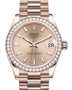 Watches with Temperature SensorRolex Lady-Datejust 31 Rose Gold Rose Index Dial & Diamond Bezel President Bracelet 278285RBR