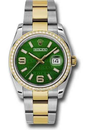 Solar-Powered Watches for Eco-Conscious UsersRolex Steel and Yellow Gold Rolesor Datejust 36 Watch - 52 Diamond Bezel - Green Wave Diamond Arabic 6 And 9 Dial - Oyster Bracelet - 116243 gwdao