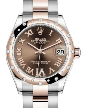 Classic Style Watches for Timeless AppealRolex Lady-Datejust 31 Rose Gold/Steel Chocolate Roman Diamond VI Dial & Domed Set with Diamonds Bezel Oyster Bracelet 278341RBR