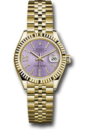 Wristwatches with Second Time Zone FeatureRolex Yellow Gold Lady-Datejust 28 Watch - Fluted Bezel - Lilac Stripe Diamond Index Dial - Jubilee Bracelet - 279178 lils36dix8dj