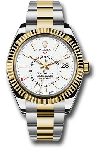 Chronograph Watches for Sports EnthusiastsRolex Yellow Rolesor Sky-Dweller Watch - White Index Dial - Oyster Bracelet - 326933 wh