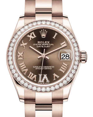 Fashionable Quartz Watches for Women with Leather StrapsRolex Lady-Datejust 31 Rose Gold Chocolate Roman Diamond VI Dial & Diamond Bezel Oyster Bracelet 278285RBR