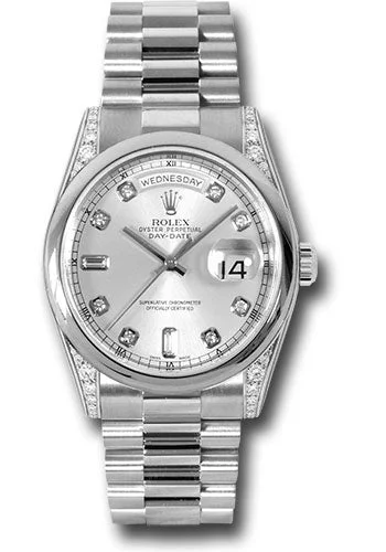 Diamond-Encrusted Luxury Watches for Special OccasionsRolex Platinum Day-Date 36 Watch - Domed Bezel - Silver Diamond Dial - President Bracelet - 118296 sdp