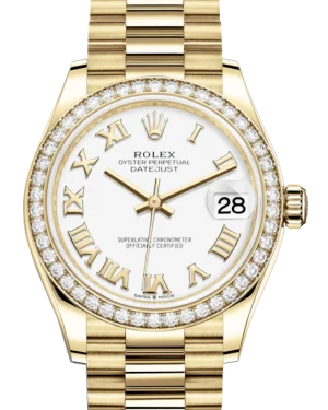 Traveler’s Watches with World Time FunctionRolex Lady-Datejust 31 Yellow Gold White Roman Dial & Diamond Bezel President Bracelet 278288RBR