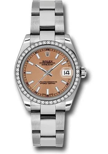 Vintage Style Mechanical Watches for CollectorsRolex Steel and White Gold Datejust 31 Watch - 46 Diamond Bezel - Pink Index Dial - Oyster Bracelet - 178384 pio