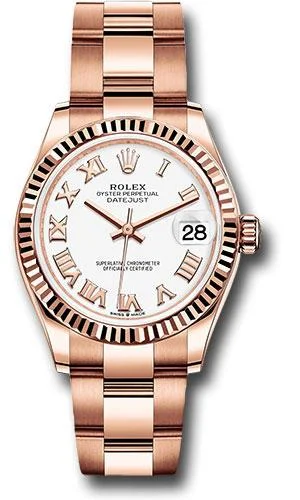 Watches with Engraved Dials for PersonalizationRolex Everose Gold Datejust 31 Watch - Fluted Bezel - White Roman Dial - Oyster Bracelet - 278275 wro