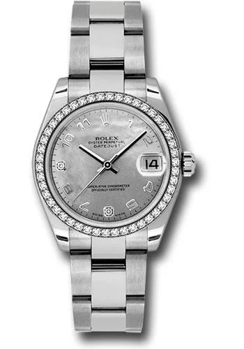 Military Style Watches with Luminescent HandsRolex Steel and White Gold Datejust 31 Watch - 46 Diamond Bezel - White Goldust Mother-Of-Pearl Arabic Dial - Oyster Bracelet - 178384 wgdmdao