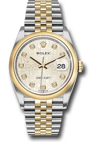 Designer Brand Watches with Unique Dial PatternsRolex Steel and Yellow Gold Rolesor Datejust 36 Watch - Domed Bezel - Silver Jubilee Diamond Dial - Jubilee Bracelet - 126203 sjdj