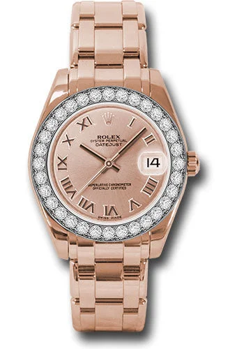 Watches with Power Reserve Indicator (for mechanical)Rolex Everose Gold Datejust Pearlmaster 34 Watch - 32 Diamond Bezel - Pink Roman Dial - 81285 prp