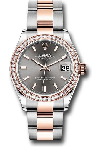 Men’s Watches with Date Display WindowRolex Steel and Everose Gold Datejust 31 Watch - 46 Diamond Bezel - Dark Rhodium Index Dial - Oyster Bracelet - 278381RBR dkrhio