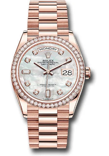 Casual Watches for Weekend OutingsRolex Everose Gold Day-Date 36 Watch - Diamond Bezel - Mother-of-Pearl Diamond Dial - President Bracelet - 128345RBR mdp