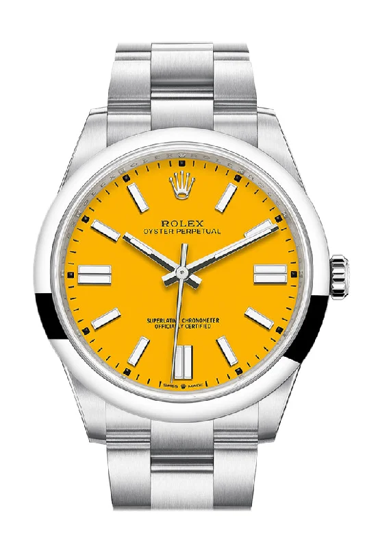 Watches with Baton-Style Hands for a Classic LookRolex Oyster Perpetual 41 Yellow Dial Oyster Bracelet Watch 124300