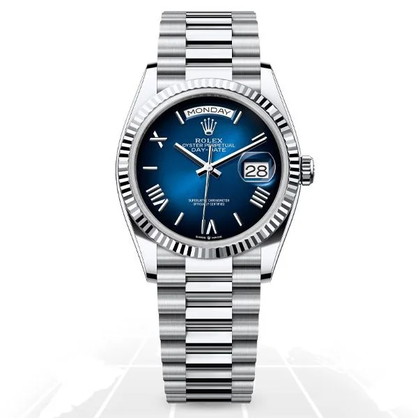 Watches with Baton-Style Hands for a Classic LookRolex	Day-Date 36 "Blue Ombre" 128236