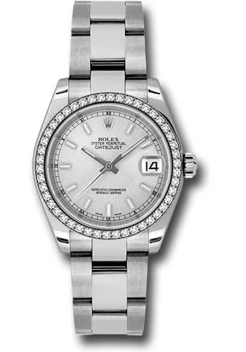 Mechanical Watches with Hand-Winding MechanismRolex Steel and White Gold Datejust 31 Watch - 46 Diamond Bezel - Silver Index Dial - Oyster Bracelet - 178384 sio