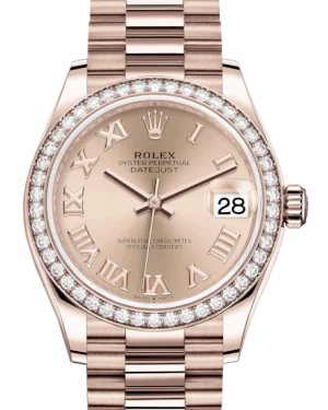 Waterproof Diving Watches with Rotating BezelRolex Lady-Datejust 31 Rose Gold Rose Roman Dial & Diamond Bezel President Bracelet 278285RBR