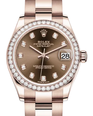 Watches with Embossed Dials for a Textured LookRolex Lady-Datejust 31 Rose Gold Chocolate Diamond Dial & Diamond Bezel Oyster Bracelet 278285RBR