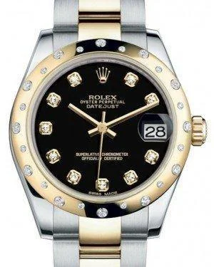 Watches with Dauphine-Style Hands for an Elegant LookRolex Datejust 31 Lady Midsize Yellow Gold/Steel Black Diamond Dial & Diamond Set Domed Bezel Oyster Bracelet 178343