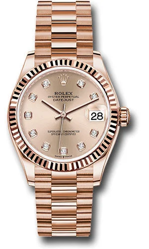 Wooden Cased Watches for a Natural LookRolex Everose Gold Datejust 31 Watch - Fluted Bezel - RosŽ Diamond Dial - President Bracelet 278275 rsdp