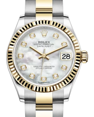 Diamond-Encrusted Luxury Watches for Special OccasionsRolex Lady-Datejust 31 Yellow Gold/Steel White Mother of Pearl Diamond Dial & Fluted Bezel Oyster Bracelet 278273