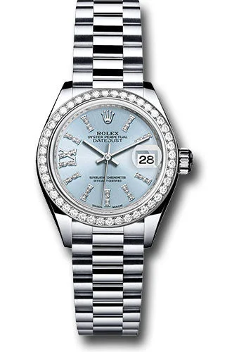 Watches with Two-Tone Cases for a Stylish AppearanceRolex Platinum Lady-Datejust 28 Watch - 44 Diamond Bezel - Ice Blue Diamond Index Dial - President Bracelet - 279136RBR ib36dix8dp