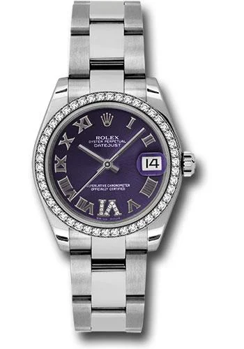 Waterproof Diving Watches with Rotating BezelRolex Steel and White Gold Datejust 31 Watch - 46 Diamond Bezel - Purple Diamond Roman Vi Roman Dial - Oyster Bracelet - 178384 pdro