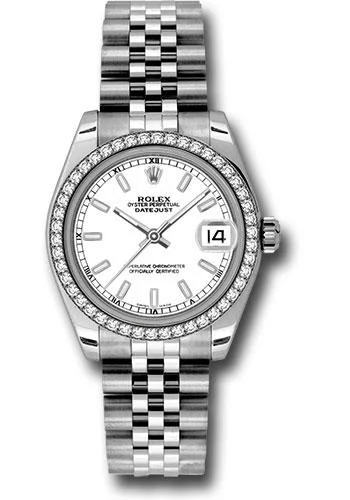 Watches with Dauphine-Style Hands for an Elegant LookRolex Steel and White Gold Datejust 31 Watch - 46 Diamond Bezel - White Index Dial - Jubilee Bracelet - 178384 wij