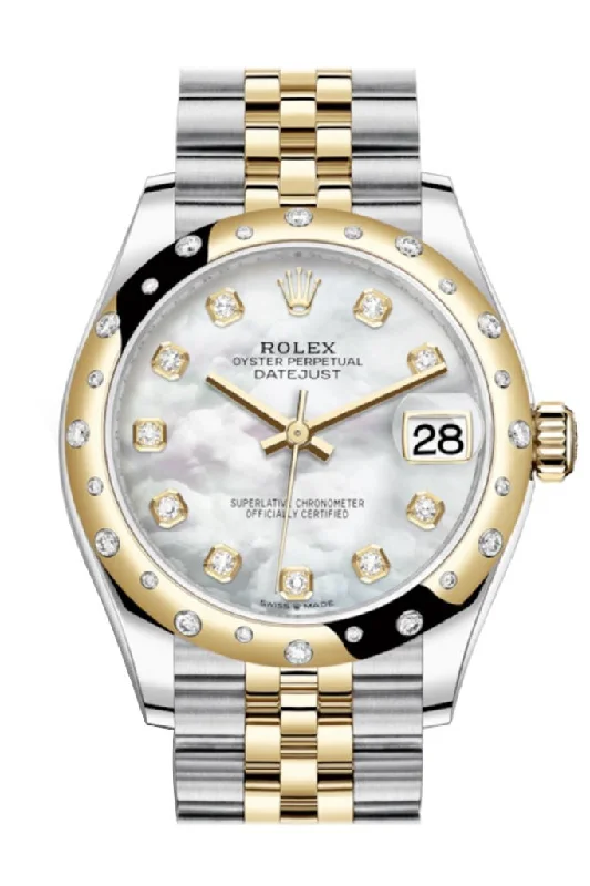 Leather Band Watches with Quick-Release BucklesRolex Datejust 31 White mother-of-pearl diamonds Dial Diamond Bezel Jubilee Yellow Gold Two Tone Watch 278341RBR 278343