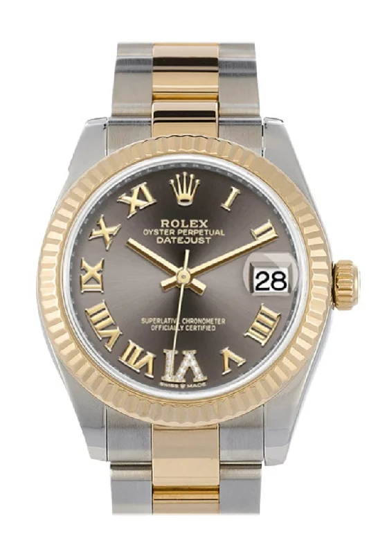 Watches with Baton-Style Hands for a Classic LookRolex Datejust 31 Dark Grey Large VI set with Diamonds Dial Fluted Bezel 18K Yellow Gold Two Tone Watch 278273 NP