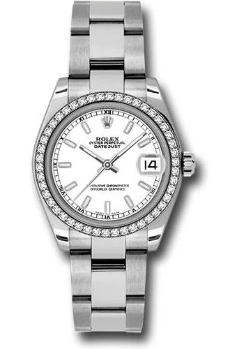 Alloy Cased Watches for Affordable QualityRolex Steel and White Gold Datejust 31 Watch - 46 Diamond Bezel - White Index Dial - Oyster Bracelet - 178384 wio