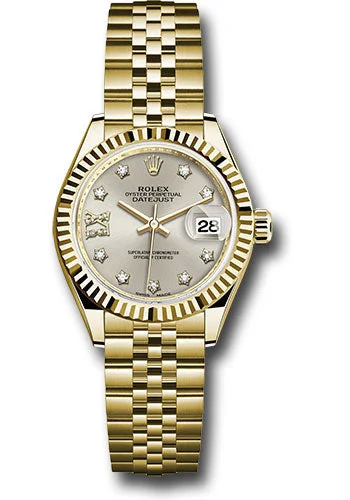 Fashionable Quartz Watches for Women with Leather StrapsRolex Yellow Gold Lady-Datejust 28 Watch - Fluted Bezel - Silver Diamond Star Dial - Jubilee Bracelet - 279178 s9dix8dj