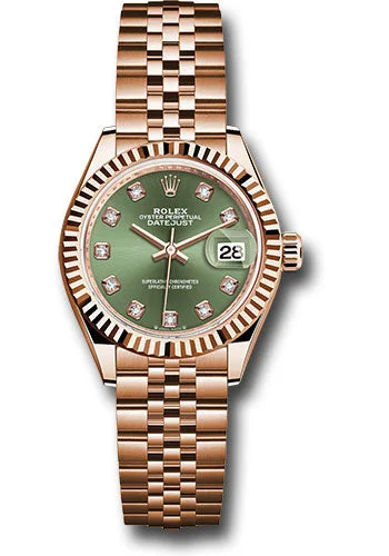 Outdoor Adventure Watches with CompassRolex Rolex Everose Gold Lady-Datejust 28 Watch - Fluted Bezel - Olive Green Diamond Dial - Jubilee Bracelet - 279175 ogdj