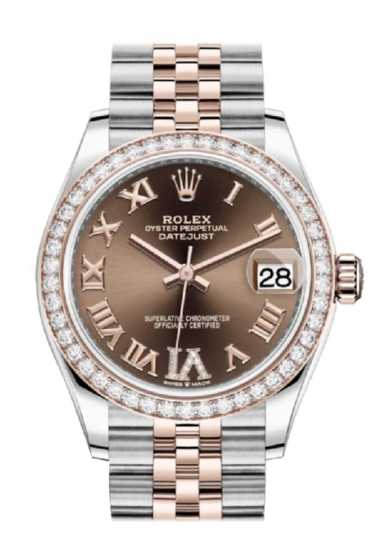 Watches with Rubber Straps for Comfort and DurabilityRolex Datejust 31 Chocolate VI Diamonds Dial Diamond Bezel Rose Gold Two Tone Jubilee Watch 278381RBR 278381