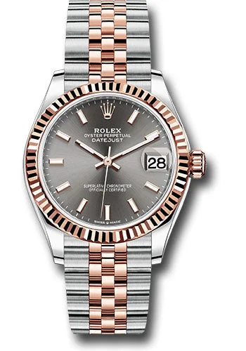 Watches with GMT FunctionRolex Steel and Everose Gold Datejust 31 Watch - Fluted Bezel - Dark Rhodium Index Dial - Jubilee Bracelet 278271 dkrhij