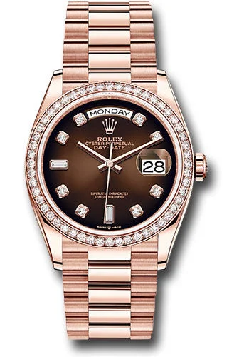 Leather Cuff Watches for a Bohemian LookRolex Everose Gold Day-Date 36 Watch - Diamond Bezel - Brown Ombre« Diamond Dial - President Bracelet - 128345RBR brodp