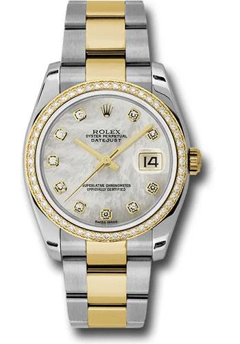 Round Dial Watches with Roman NumeralsRolex Steel and Yellow Gold Rolesor Datejust 36 Watch - 52 Diamond Bezel - Mother-Of-Pearl Diamond Dial - Oyster Bracelet - 116243 mdo