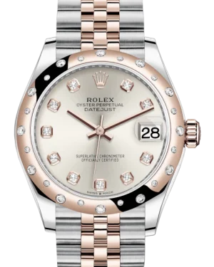 Watches with Baton-Style Hands for a Classic LookRolex Lady-Datejust 31 Rose Gold/Steel Silver Diamond Dial & Domed Set with Diamonds Bezel Jubilee Bracelet 278341RBR