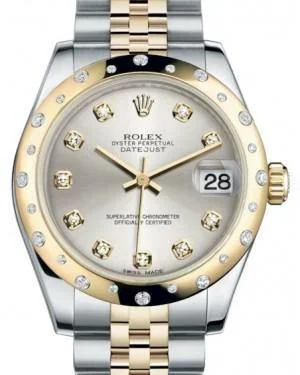 Men’s Dress Watches with Slim ProfilesRolex Datejust 31 Lady Midsize Yellow Gold/Steel Silver Diamond Dial & Diamond Set Domed Bezel Jubilee Bracelet 178343