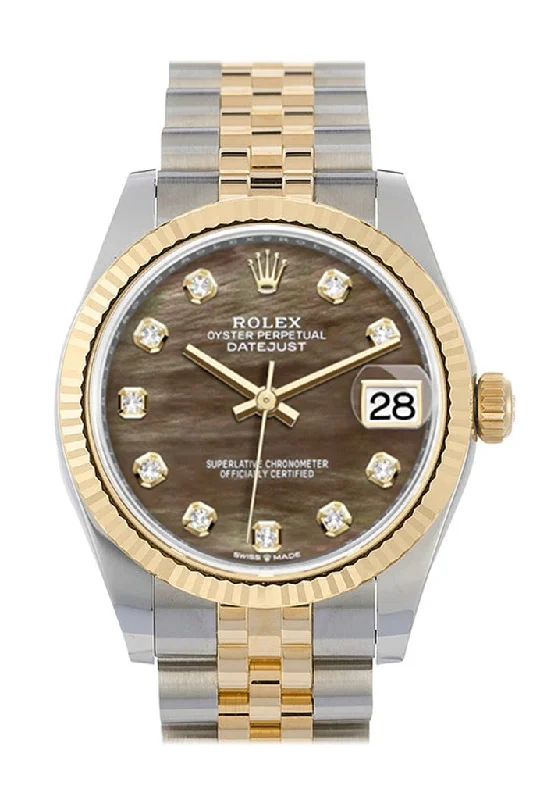 Watches with Temperature SensorRolex Datejust 31 Black mother-of-pearl Diamond Dial Fluted Bezel 18K Yellow Gold Two Tone Jubilee Watch 278273 NP