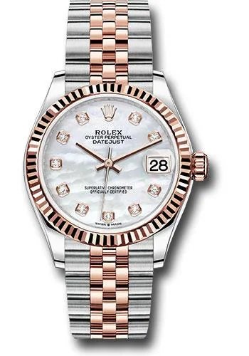 Watches with Glossy Finish Cases for a Shiny AppealRolex Steel and Everose Gold Datejust 31 Watch - Fluted Bezel - Silver Diamond Dial - Jubilee Bracelet - 278271 mdj