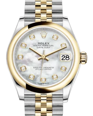 Ceramic Cased Watches with Mother-of-Pearl DialsRolex Lady-Datejust 31 Yellow Gold/Steel White Mother of Pearl Diamond Dial & Smooth Domed Bezel Jubilee Bracelet 278243