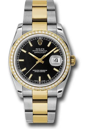 Minimalist Analog Watches for Everyday WearRolex Steel and Yellow Gold Rolesor Datejust 36 Watch - 52 Diamond Bezel - Black Index Dial - Oyster Bracelet - 116243 bkio